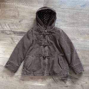 Old Navy Girls Brown Corduroy Duffle Coat with Polka Dot Lining Size Small